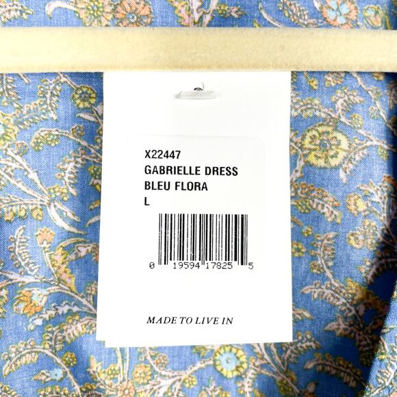 Xirena Gabrielle Dress Blue Floral Midi Tiered Back Cutout V-Neck Sz L - Picture 8 of 10